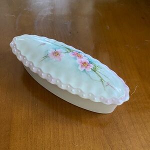 Pink Floral Handpainted Oval Porcelain Trinket Box "Years Creat Special Friends"